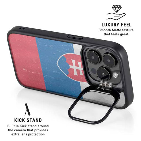 Slovakia Flag Distressed iPhone 15 Pro Max Kickstand Case